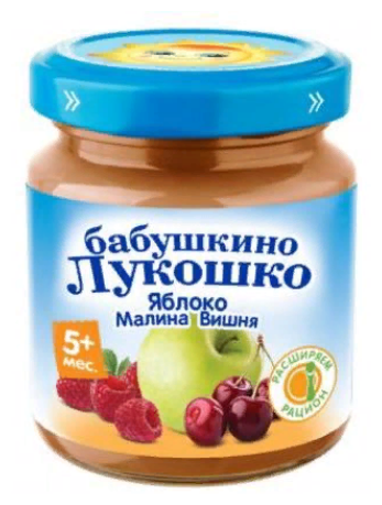 БАБУШКИНО ЛУКОШКО 100.000г пюре Яблоко/Малина/Вишня 