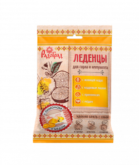 ЛЕДЕНЦЫ живичные Радоград в саше-пакете, с прополисом (лимон, мед на сахаре)