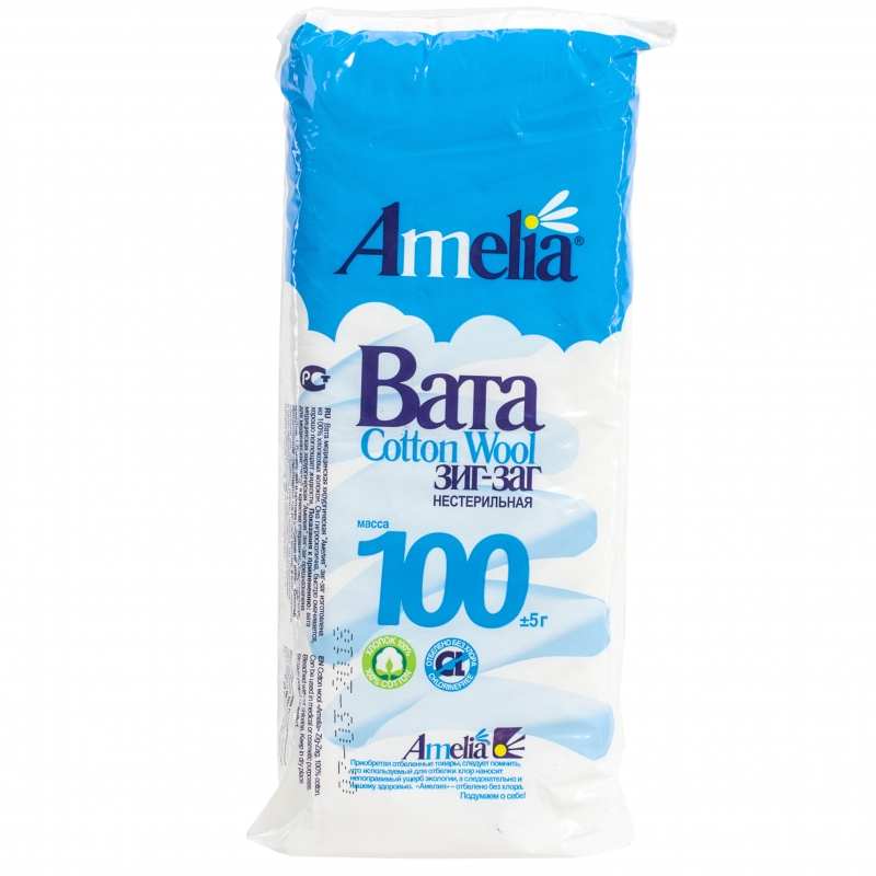 АМЕЛИЯ вата хирургическая нестерильная Зиг-Заг 100г Гигровата