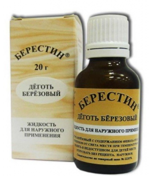 БЕРЕСТИН 20г жидкость д/наружного применения (Деготь березовый) Ретиноиды